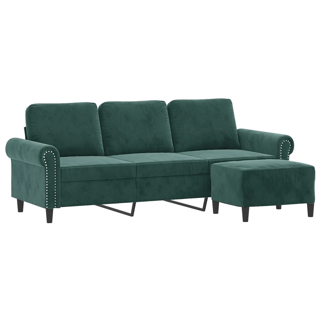 vidaXL Canapea cu 3 locuri și taburet, verde închis, 180 cm, catifea vidaXL Canapea cu 3 locuri și taburet, verde închis, 180 cm, catifea