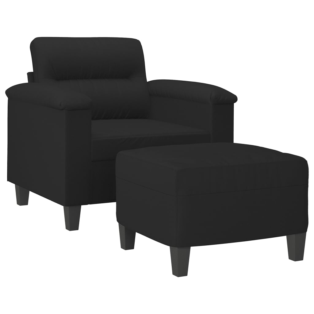 vidaXL Fotoliu canapea cu taburet, negru, 60 cm, microfibră