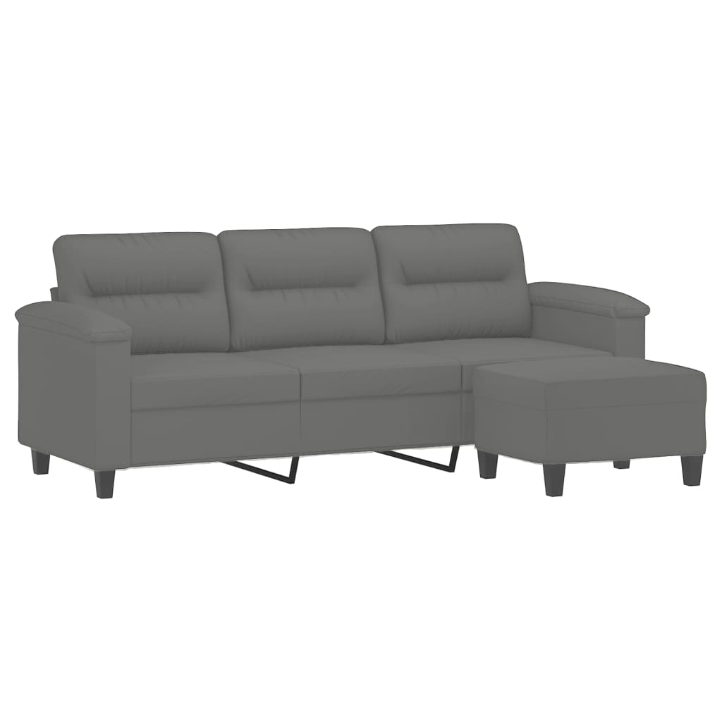 vidaXL Canapea cu 3 locuri și taburet, gri închis, 180 cm, microfibră vidaXL Canapea cu 3 locuri și taburet, gri închis, 180 cm, microfibră