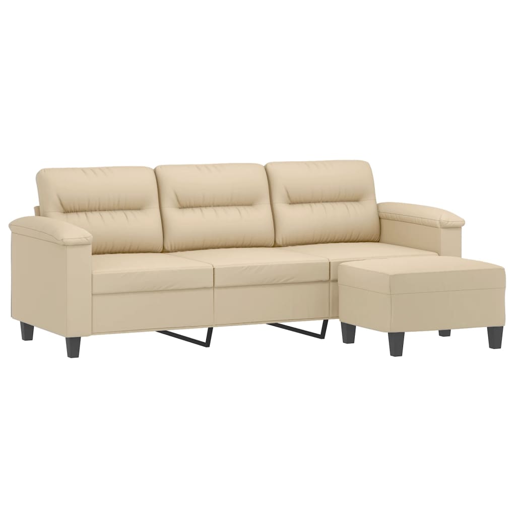 vidaXL Canapea cu 3 locuri și taburet, crem, 180 cm, microfibră vidaXL Canapea cu 3 locuri și taburet, crem, 180 cm, microfibră