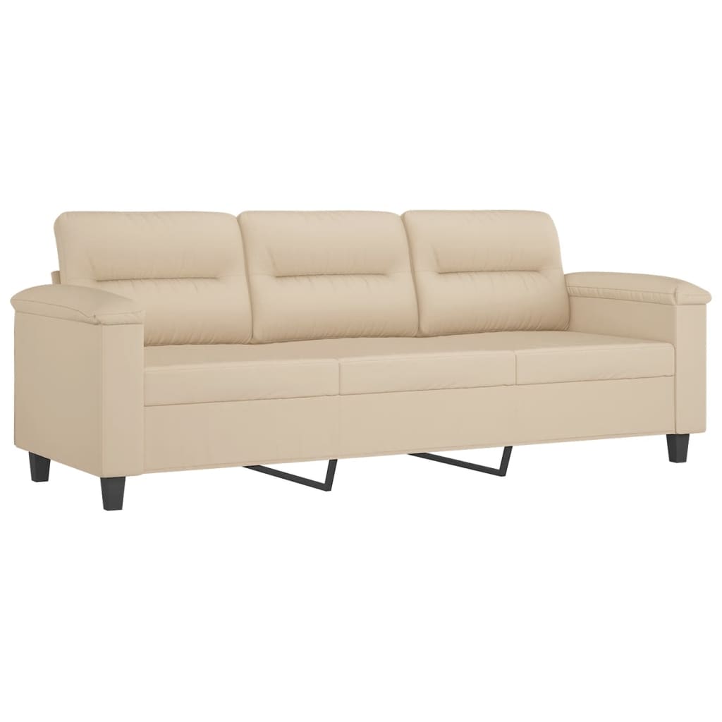 vidaXL Canapea cu 3 locuri și taburet, crem, 180 cm, microfibră vidaXL Canapea cu 3 locuri și taburet, crem, 180 cm, microfibră
