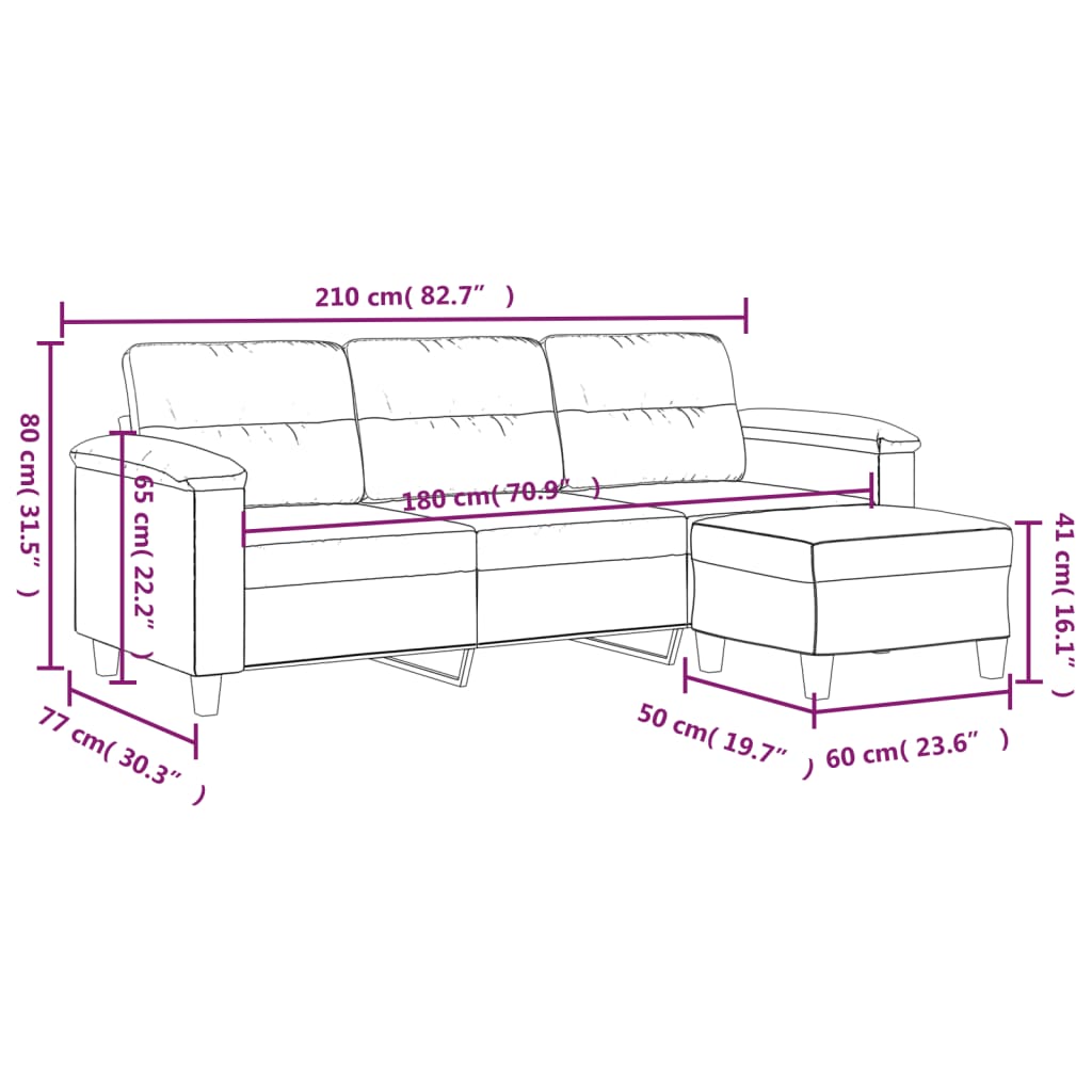 vidaXL Canapea cu 3 locuri și taburet, crem, 180 cm, microfibră vidaXL Canapea cu 3 locuri și taburet, crem, 180 cm, microfibră