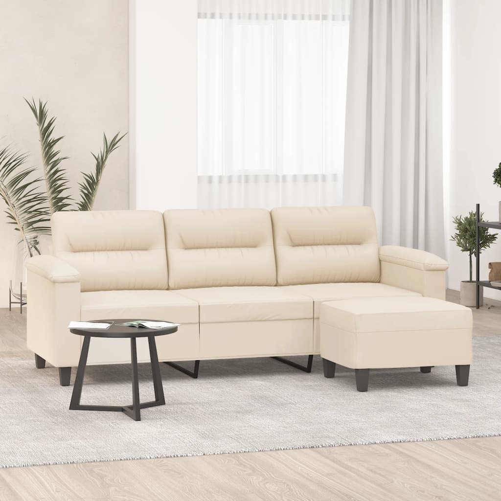 vidaXL Canapea cu 3 locuri și taburet, bej, 180 cm, microfibră vidaXL Canapea cu 3 locuri și taburet, bej, 180 cm, microfibră