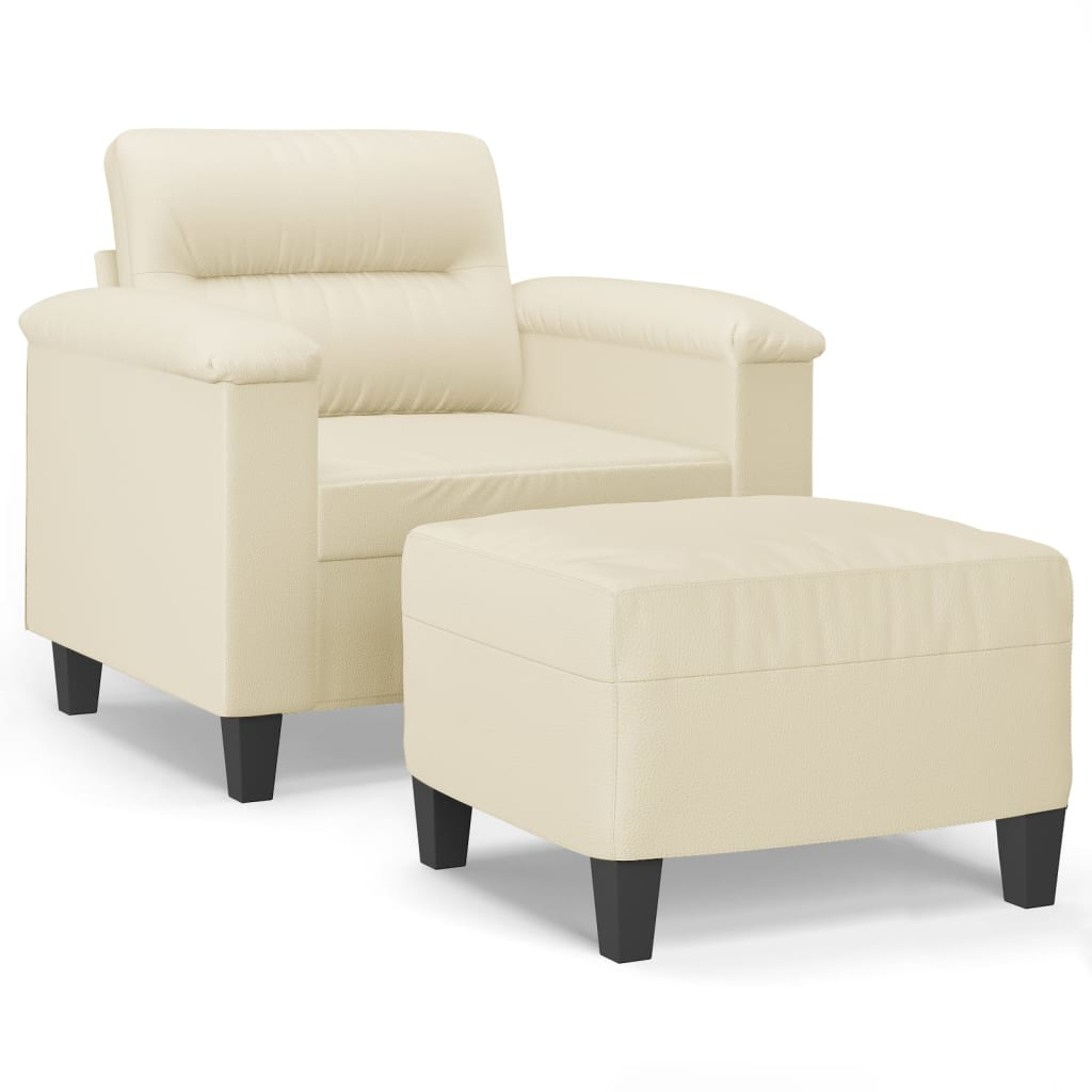 vidaXL Fotoliu canapea cu taburet, crem, 60 cm, piele ecologică