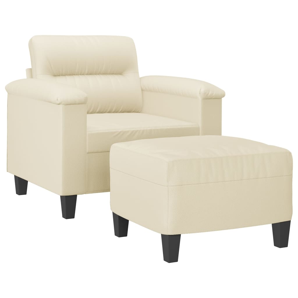 vidaXL Fotoliu canapea cu taburet, crem, 60 cm, piele ecologică