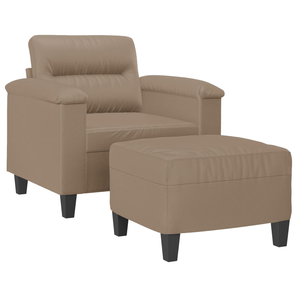 vidaXL Fotoliu canapea cu taburet, cappuccino, 60 cm, piele ecologică