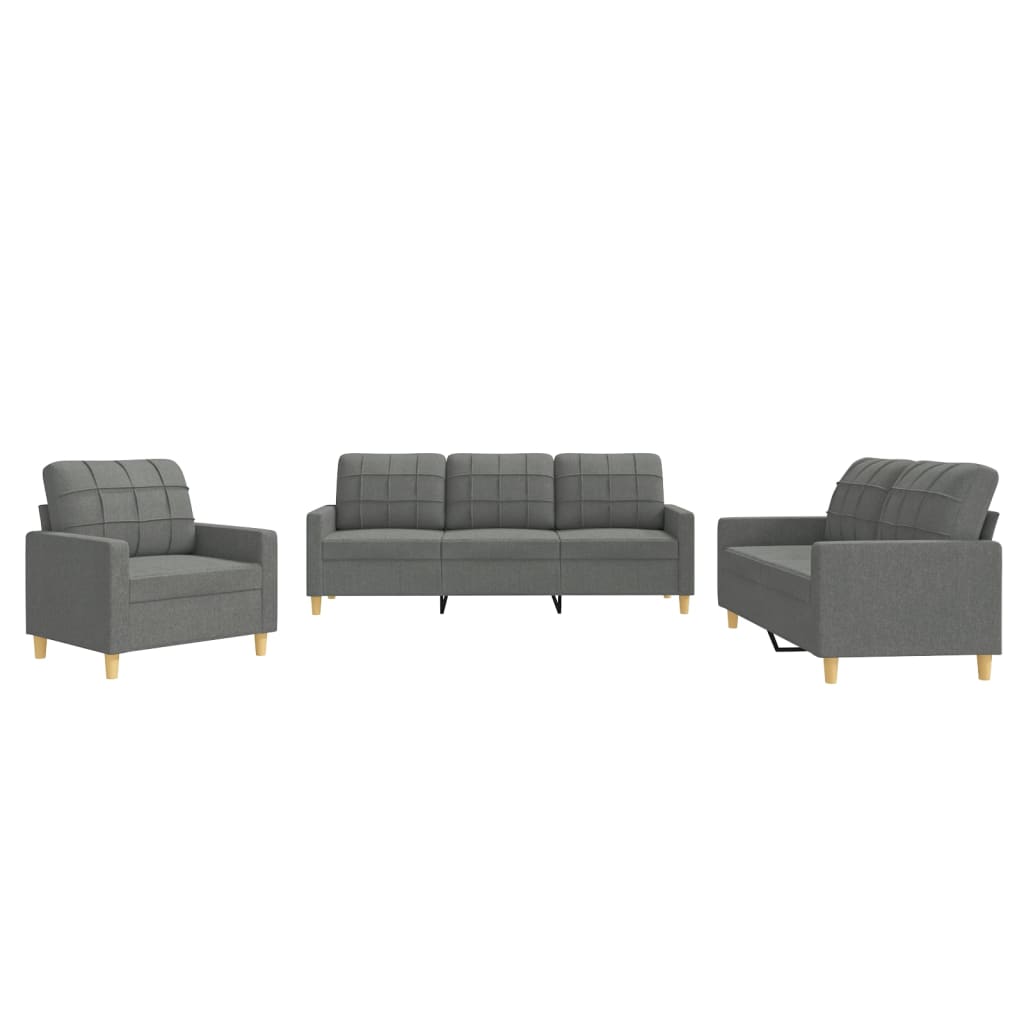 vidaXL Set de canapele cu perne, 3 piese, gri închis, textil vidaXL Set de canapele cu perne, 3 piese, gri închis, textil
