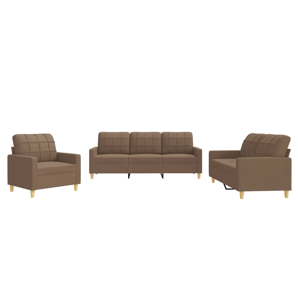 vidaXL Set de canapele cu perne, 3 piese, maro, textil vidaXL Set de canapele cu perne, 3 piese, maro, textil