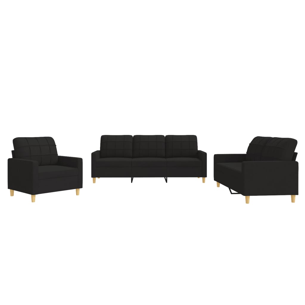 vidaXL Set de canapele cu perne, 3 piese, negru, textil vidaXL Set de canapele cu perne, 3 piese, negru, textil