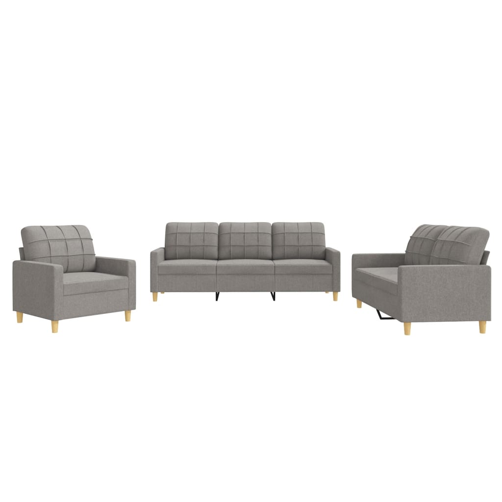 vidaXL Set de canapea cu perne, 3 piese, gri taupe, material textil