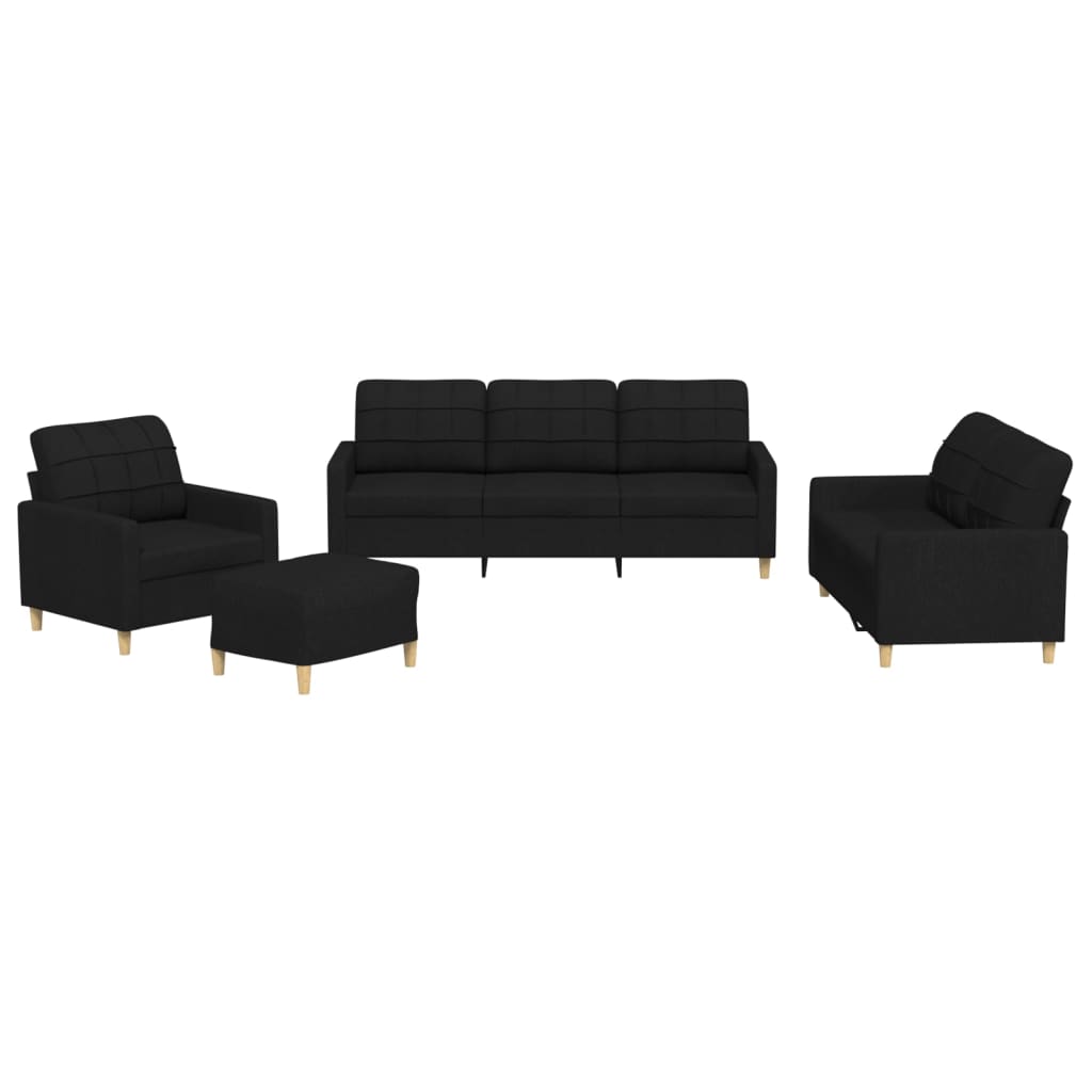 vidaXL Set de canapele cu perne, 4 piese, negru, textil