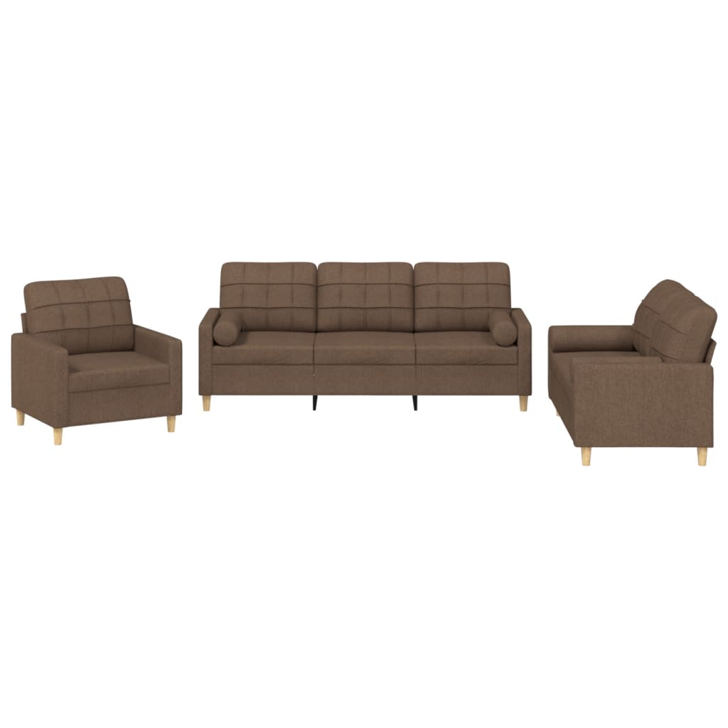 vidaXL Set de canapele cu perne, 3 piese, maro, textil vidaXL Set de canapele cu perne, 3 piese, maro, textil
