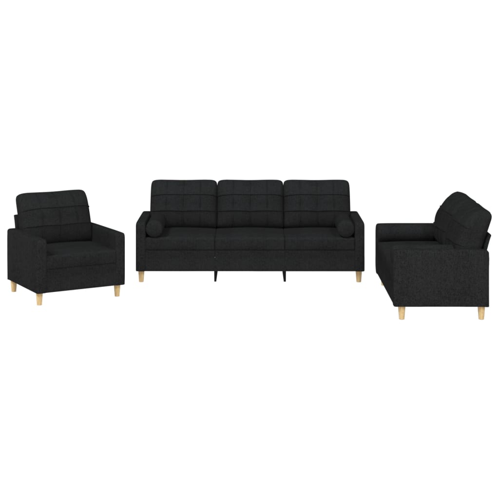 vidaXL Set de canapele cu perne, 3 piese, negru, textil vidaXL Set de canapele cu perne, 3 piese, negru, textil