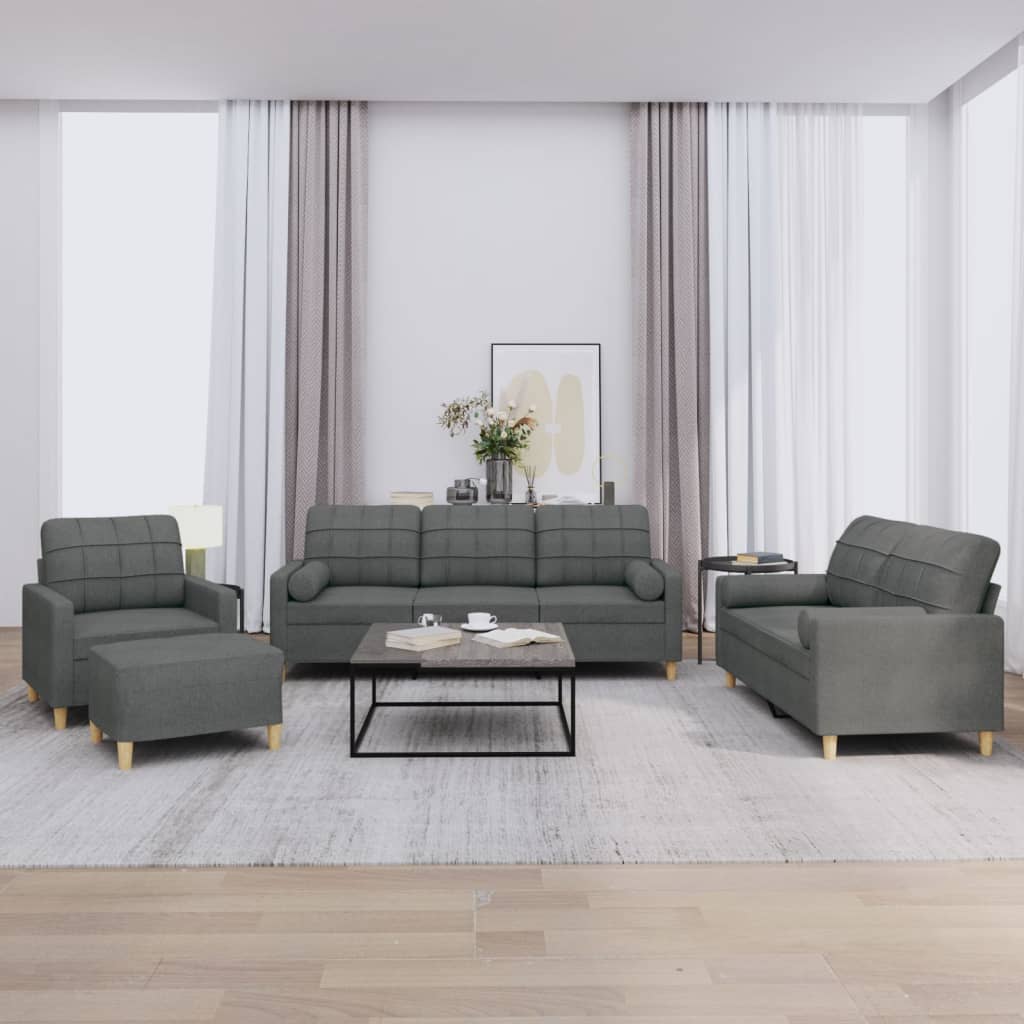 vidaXL Set de canapele cu perne, 4 piese, gri închis, material textil vidaXL Set de canapele cu perne, 4 piese, gri închis, material textil