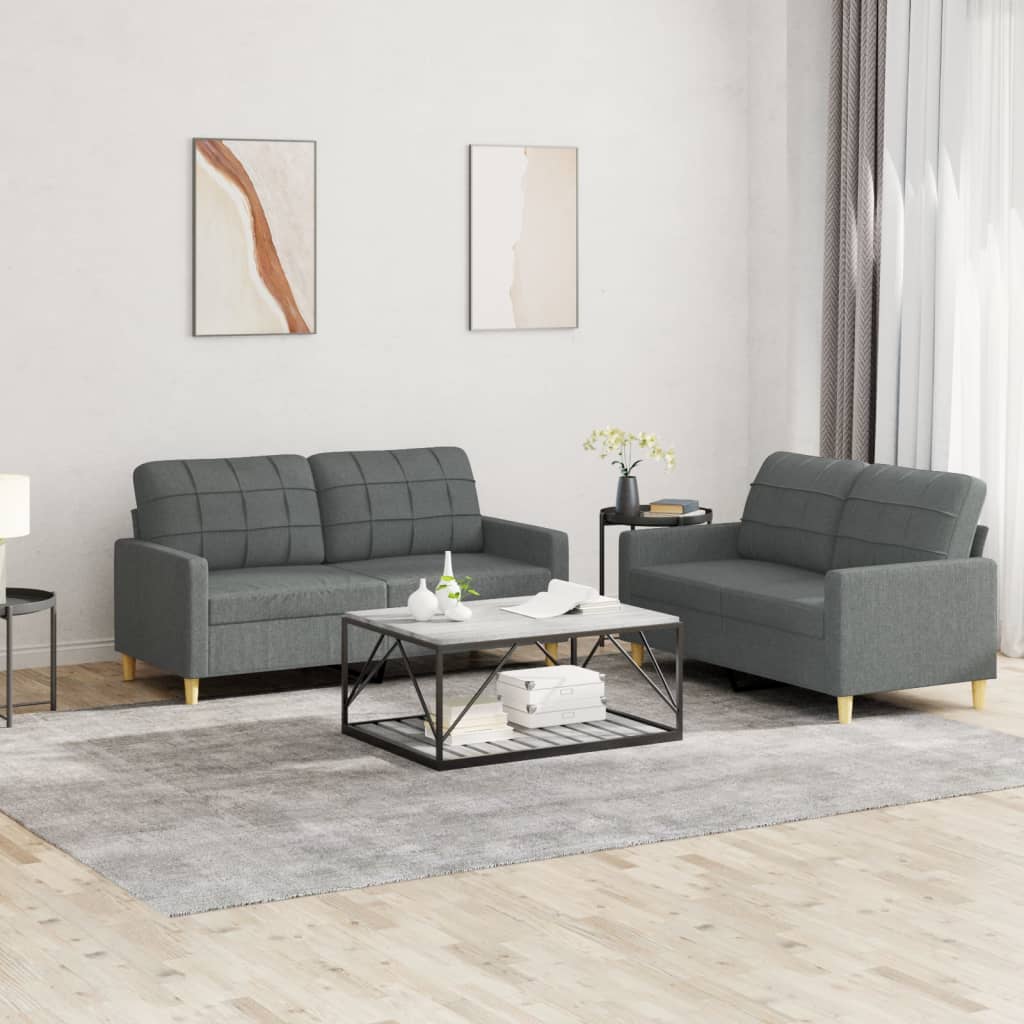 vidaXL Set de canapele cu perne, 2 piese, gri închis, textil vidaXL Set de canapele cu perne, 2 piese, gri închis, textil