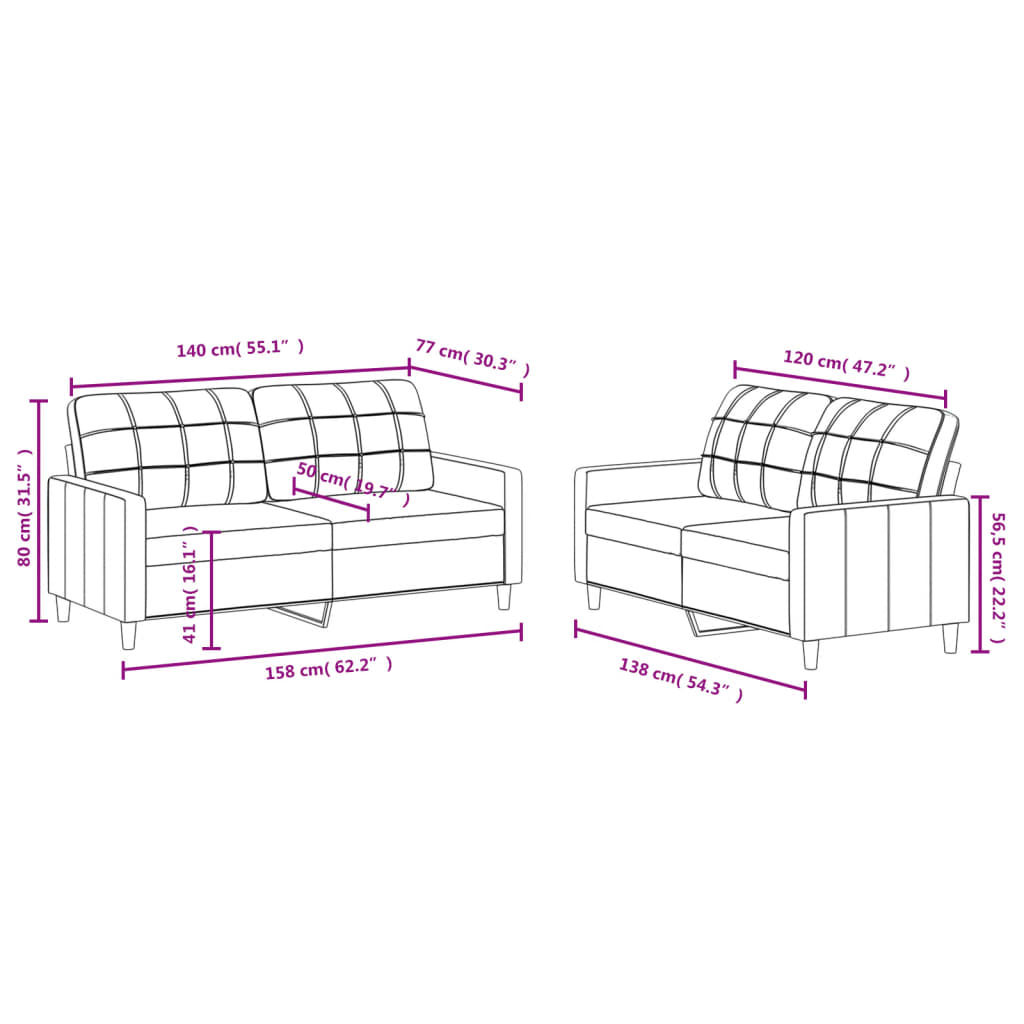 vidaXL Set de canapele cu perne, 2 piese, maro, textil