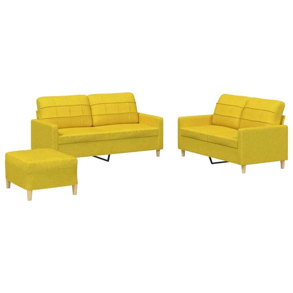 vidaXL Set de canapele cu perne, 3 piese, galben deschis, textil vidaXL Set de canapele cu perne, 3 piese, galben deschis, textil