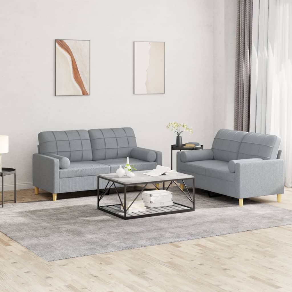 vidaXL Set de canapele cu perne, 2 piese, gri deschis, material textil vidaXL Set de canapele cu perne, 2 piese, gri deschis, material textil