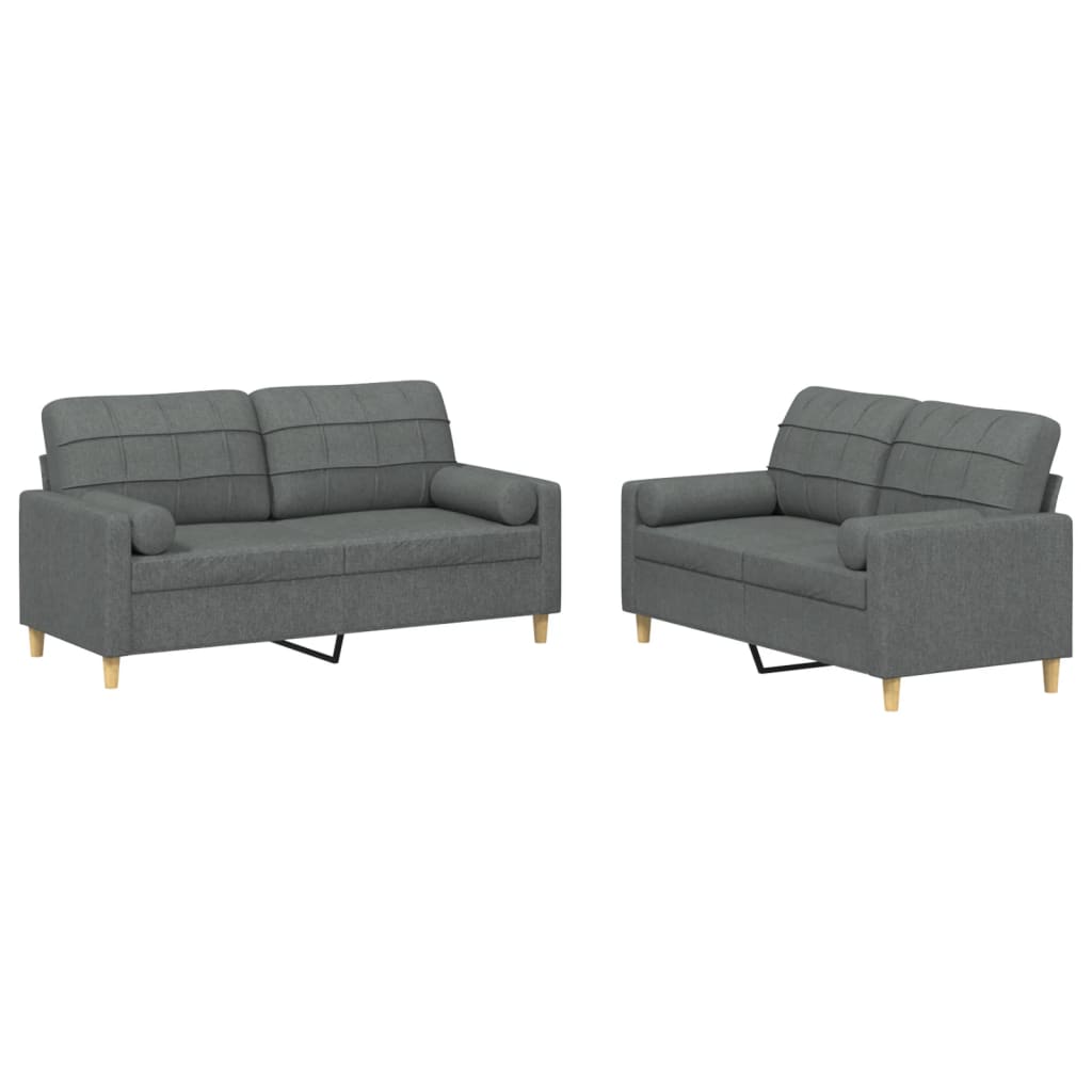 vidaXL Set de canapele cu perne, 2 piese, gri închis, material textil vidaXL Set de canapele cu perne, 2 piese, gri închis, material textil