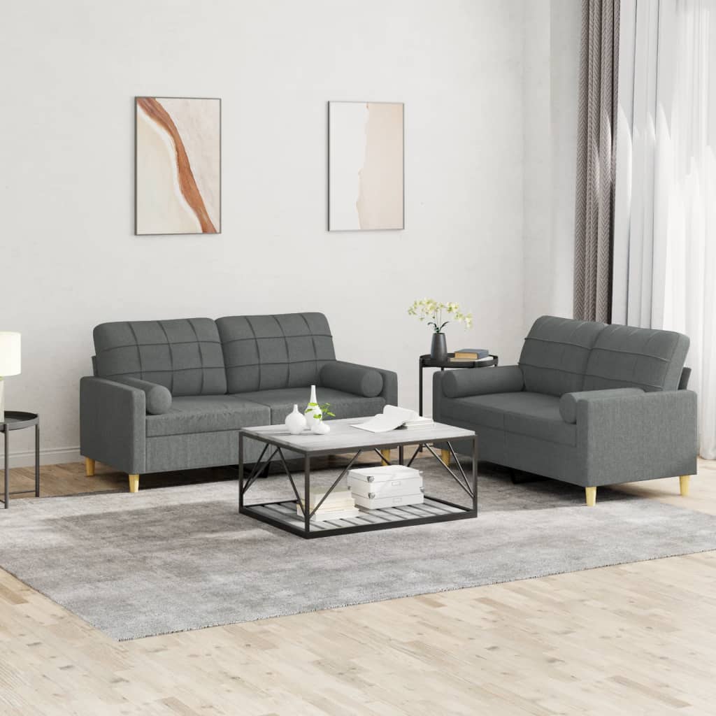 vidaXL Set de canapele cu perne, 2 piese, gri închis, material textil vidaXL Set de canapele cu perne, 2 piese, gri închis, material textil