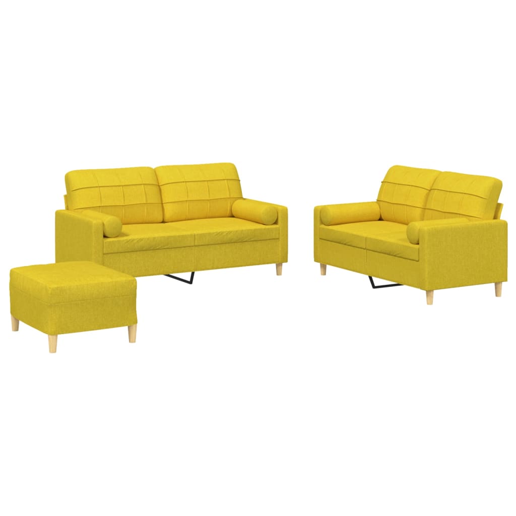 vidaXL Set de canapele cu perne, 3 piese, galben deschis, textil vidaXL Set de canapele cu perne, 3 piese, galben deschis, textil