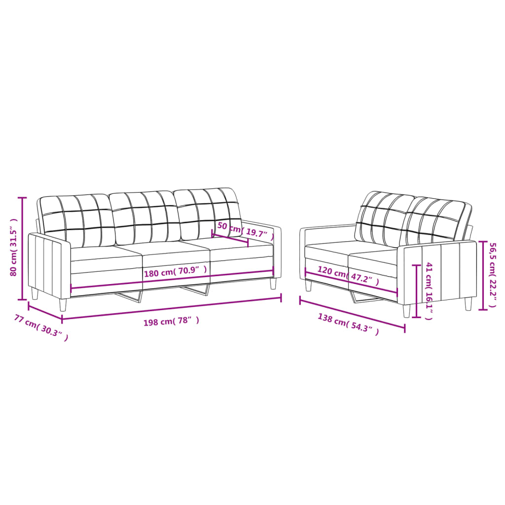 vidaXL Set de canapele cu perne, 2 piese, maro, textil
