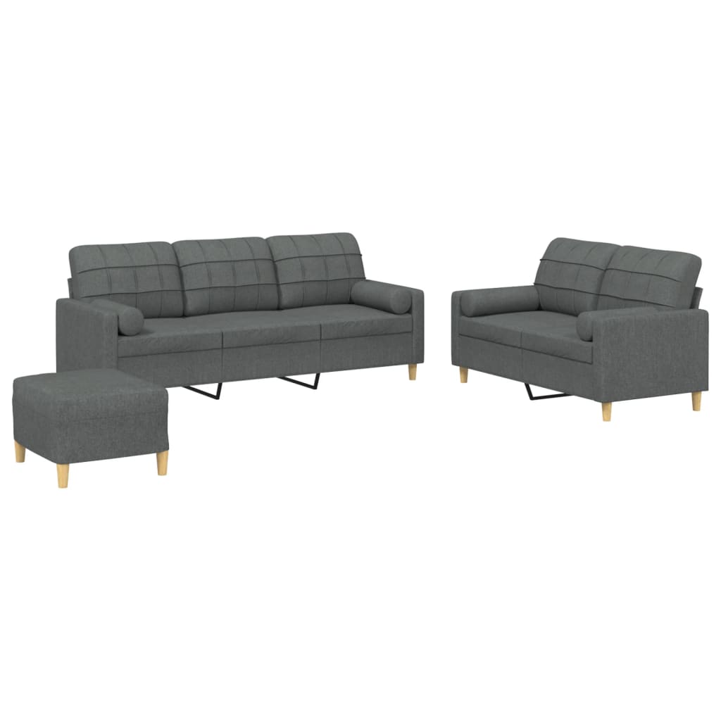 vidaXL Set de canapele cu perne, 3 piese, gri închis, textil vidaXL Set de canapele cu perne, 3 piese, gri închis, textil