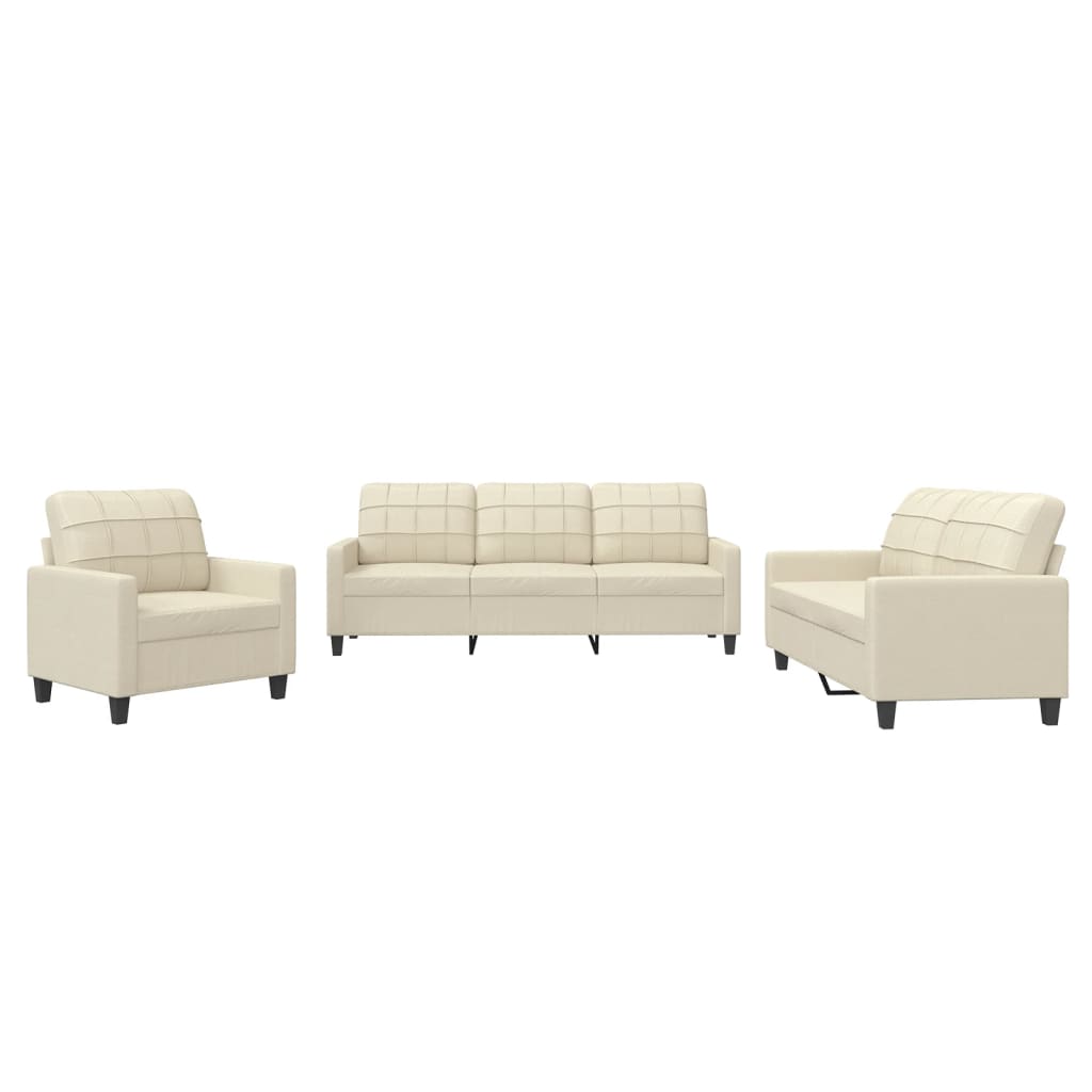 vidaXL Set de canapele cu perne, 3 piese, crem, piele ecologică vidaXL Set de canapele cu perne, 3 piese, crem, piele ecologică