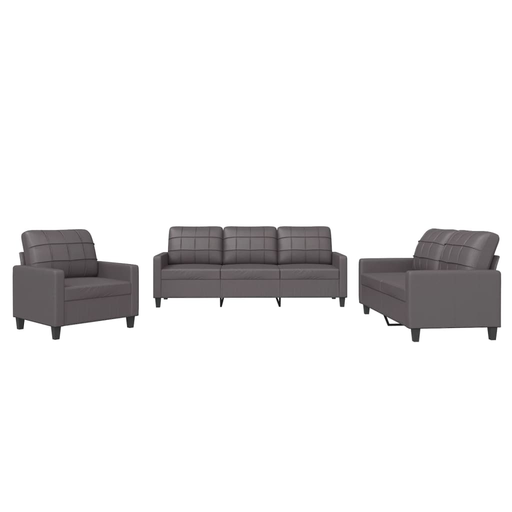 vidaXL Set de canapele cu perne, 3 piese, gri, piele ecologică vidaXL Set de canapele cu perne, 3 piese, gri, piele ecologică