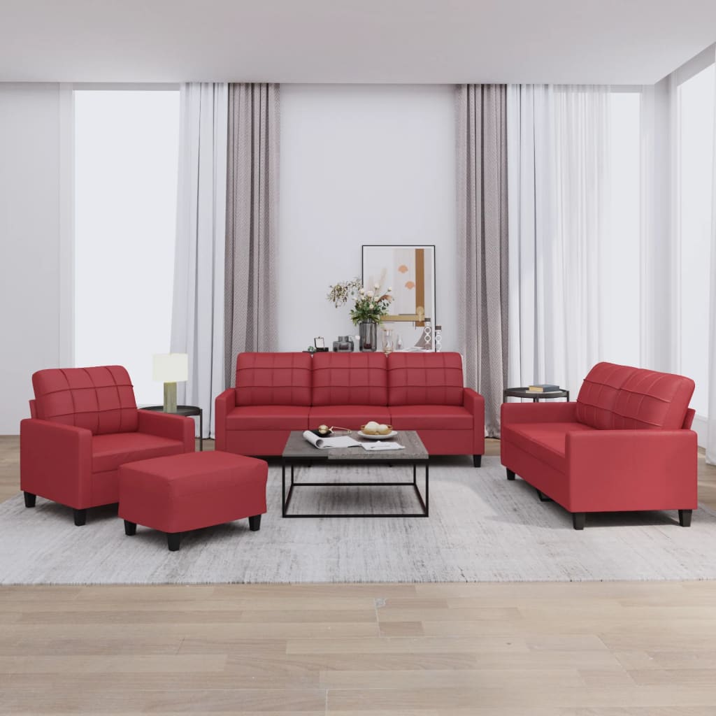 vidaXL Set de canapele cu perne, 4 piese, roșu vin, piele ecologică vidaXL Set de canapele cu perne, 4 piese, roșu vin, piele ecologică