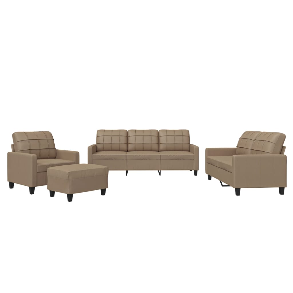 vidaXL Set de canapele cu perne, 4 piese, cappuccino, piele ecologică vidaXL Set de canapele cu perne, 4 piese, cappuccino, piele ecologică
