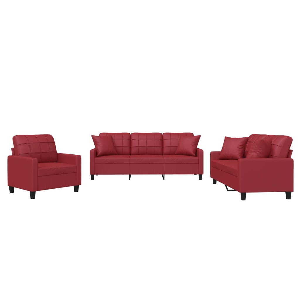 vidaXL Set de canapele cu perne, 2 piese, roșu vin, piele ecologică vidaXL Set de canapele cu perne, 2 piese, roșu vin, piele ecologică