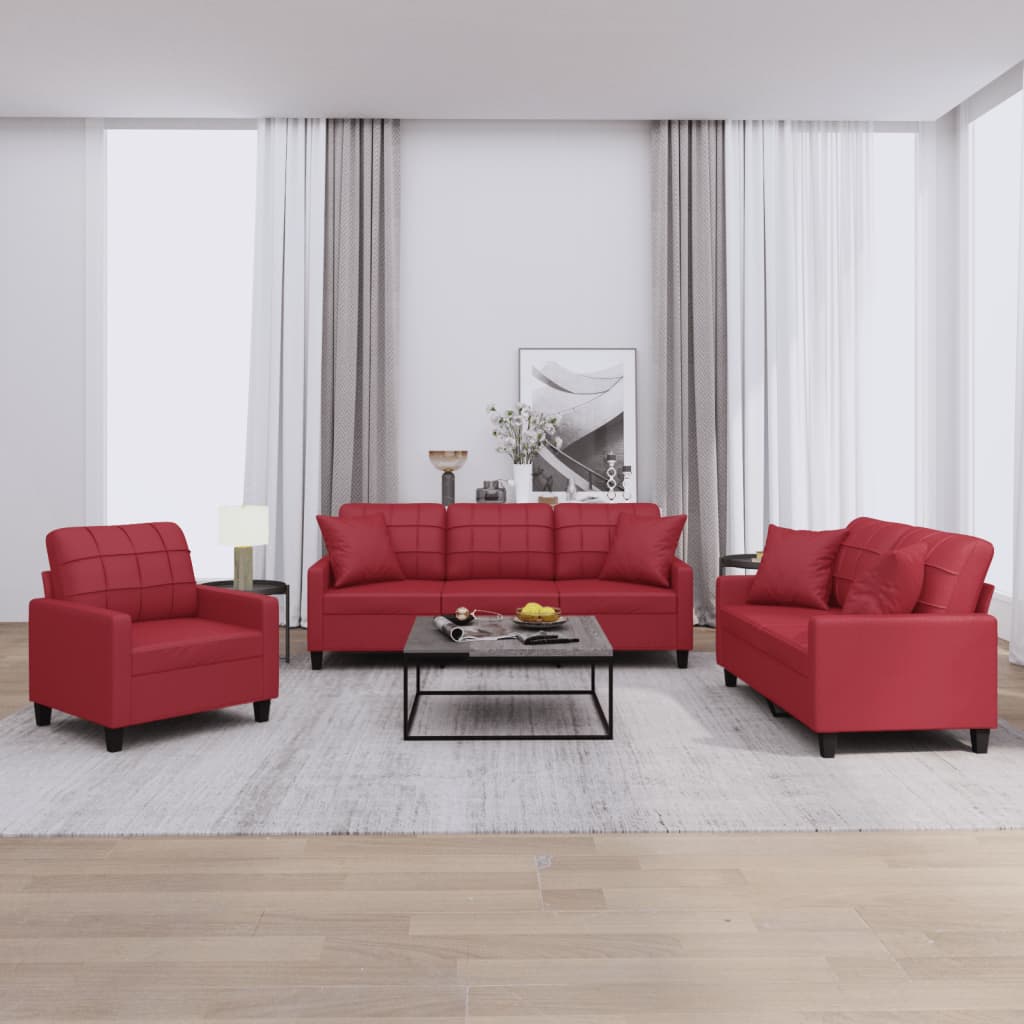 vidaXL Set de canapele cu perne, 2 piese, roșu vin, piele ecologică vidaXL Set de canapele cu perne, 2 piese, roșu vin, piele ecologică