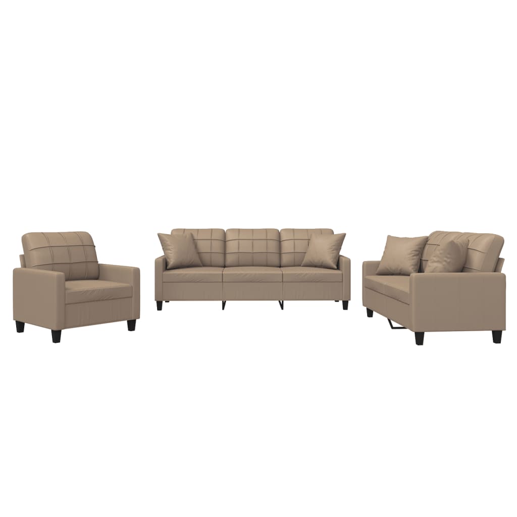 vidaXL Set de canapele cu perne, 3 piese, cappuccino, piele ecologică vidaXL Set de canapele cu perne, 3 piese, cappuccino, piele ecologică