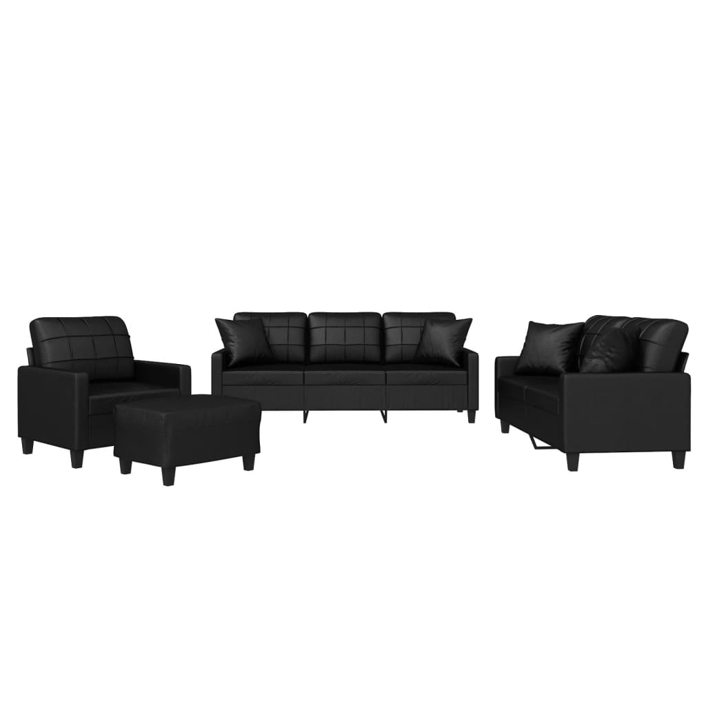 vidaXL Set de canapele cu perne, 4 piese, negru, piele ecologică