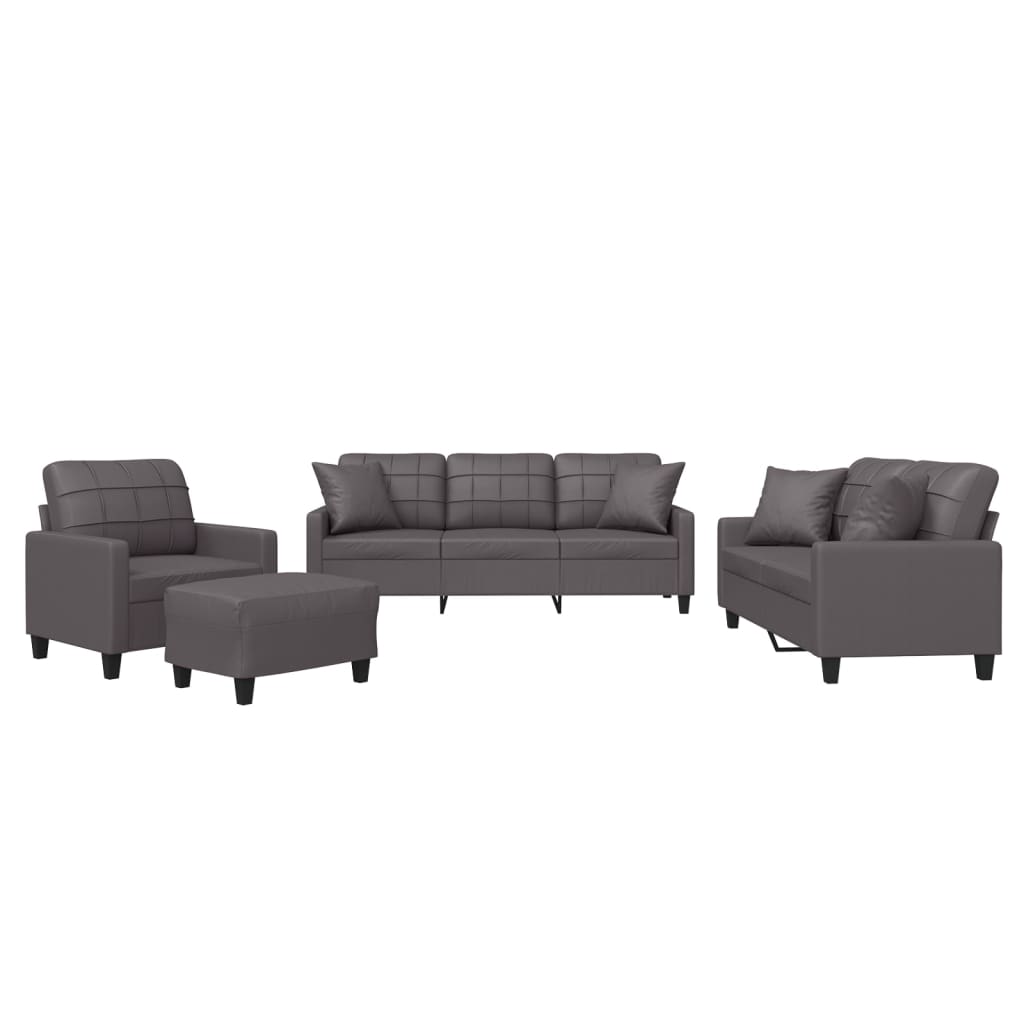 vidaXL Set de canapele cu perne, 4 piese, gri, piele ecologică