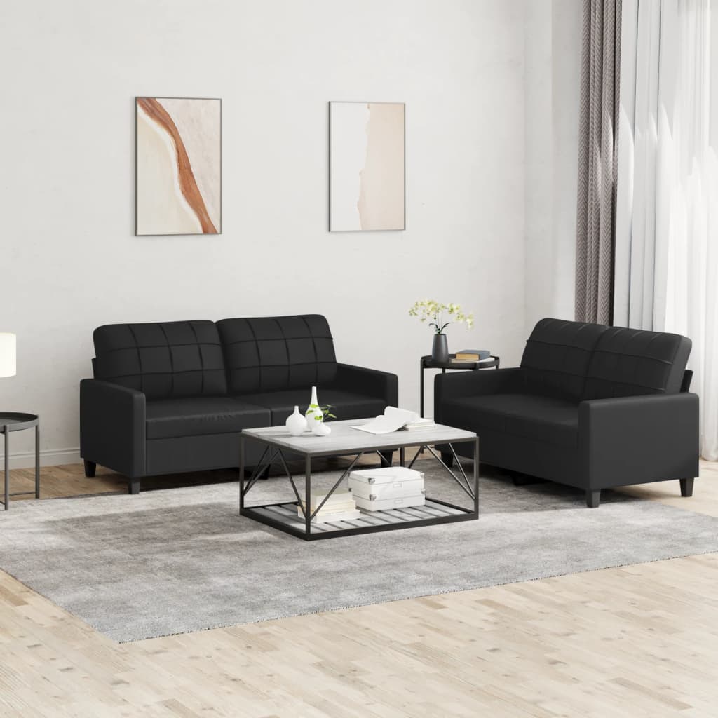 vidaXL Set de canapele cu perne, 2 piese, negru, piele ecologică vidaXL Set de canapele cu perne, 2 piese, negru, piele ecologică