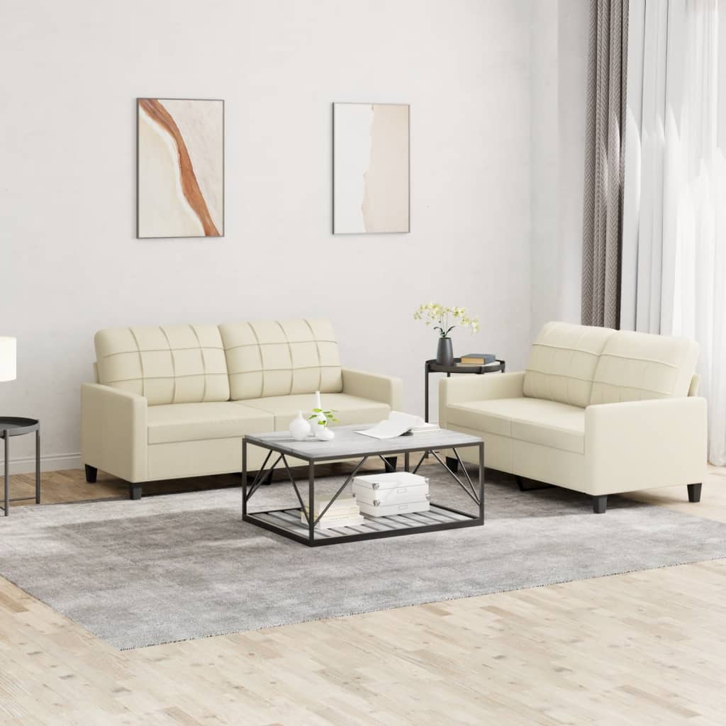 vidaXL Set de canapele cu perne, 2 piese, crem, piele ecologică vidaXL Set de canapele cu perne, 2 piese, crem, piele ecologică