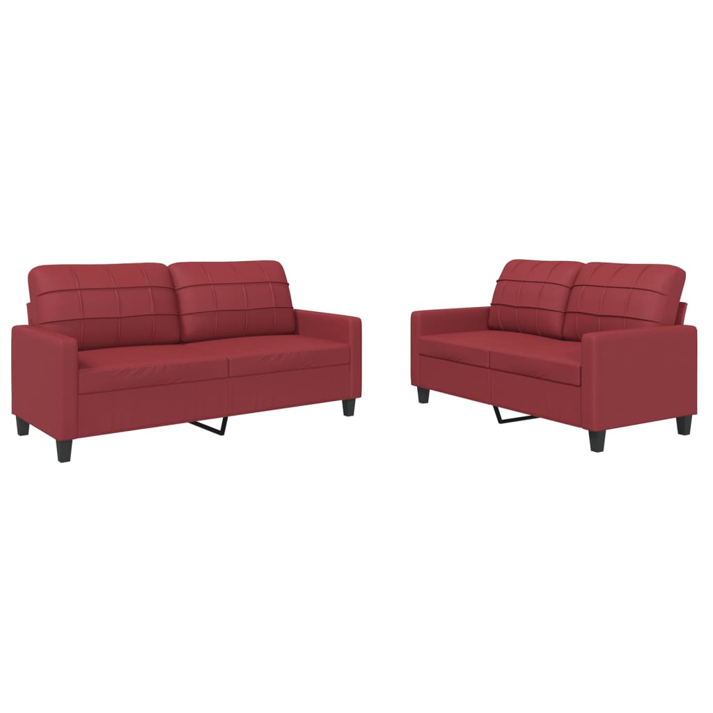 vidaXL Set de canapele cu perne, 2 piese, roșu vin, piele ecologică vidaXL Set de canapele cu perne, 2 piese, roșu vin, piele ecologică