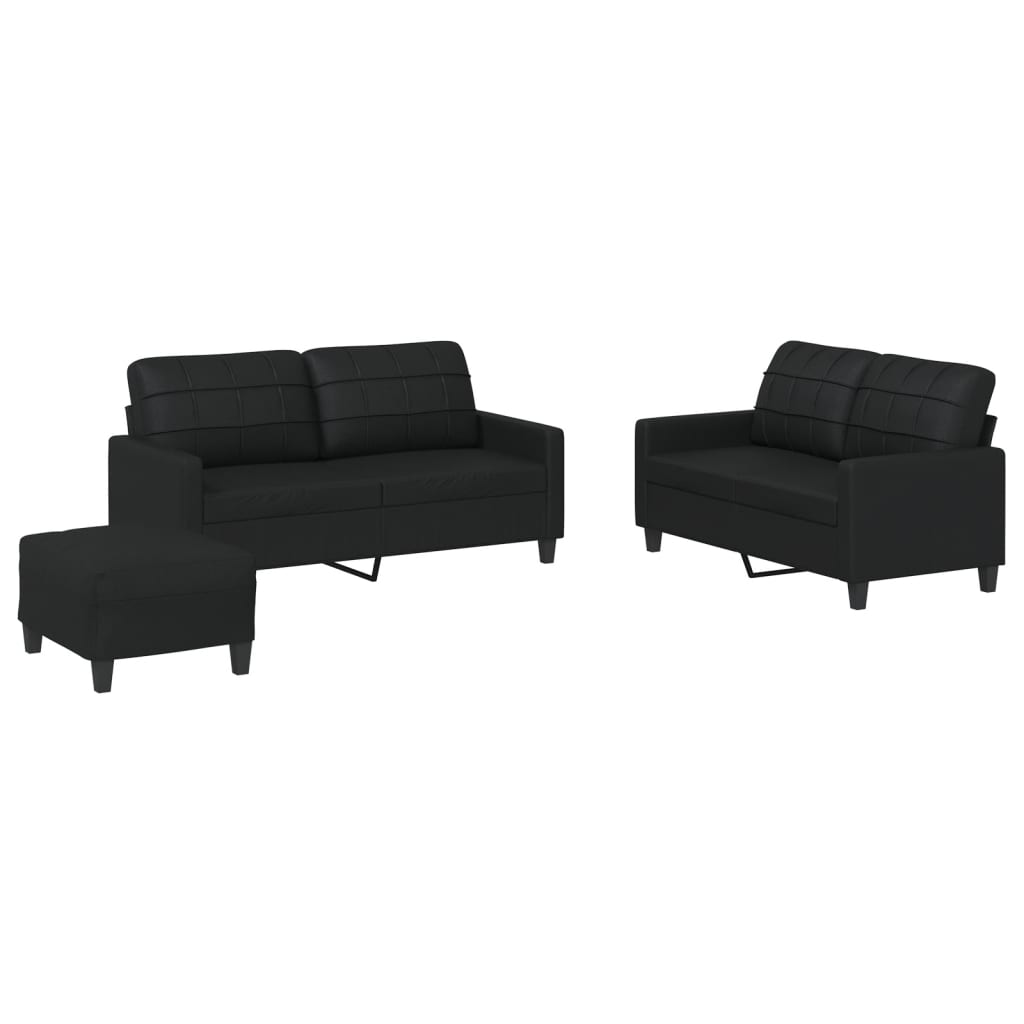 vidaXL Set de canapele cu perne, 3 piese, negru, piele ecologică vidaXL Set de canapele cu perne, 3 piese, negru, piele ecologică