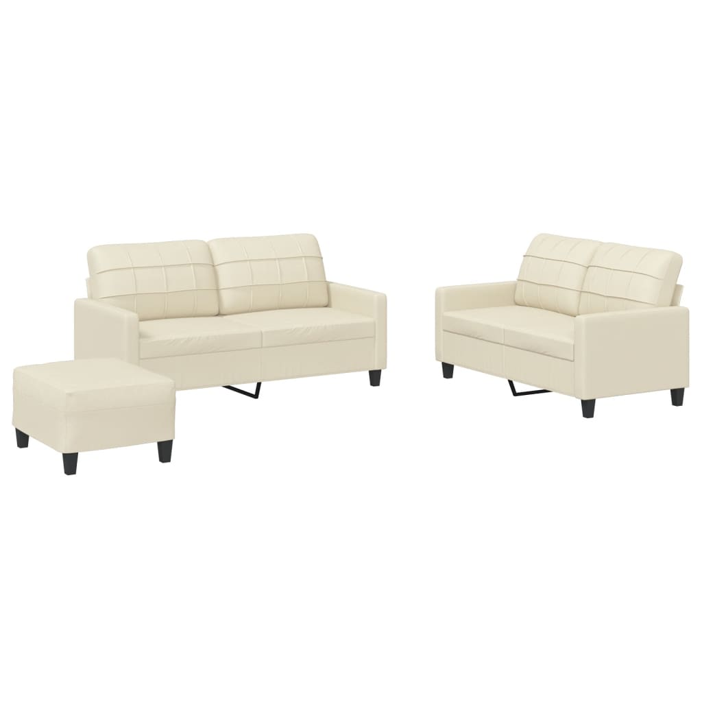 vidaXL Set de canapele cu perne, 3 piese, crem, piele ecologică vidaXL Set de canapele cu perne, 3 piese, crem, piele ecologică