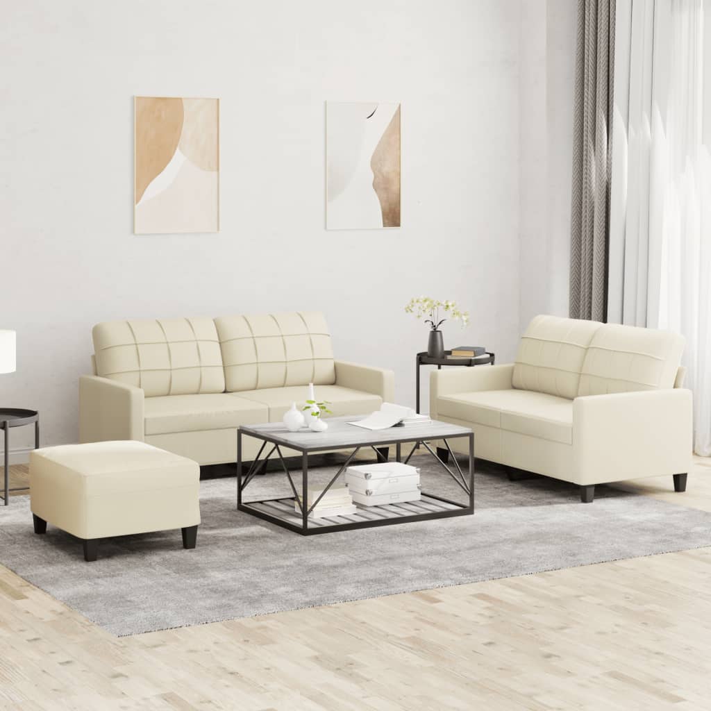 vidaXL Set de canapele cu perne, 3 piese, crem, piele ecologică vidaXL Set de canapele cu perne, 3 piese, crem, piele ecologică