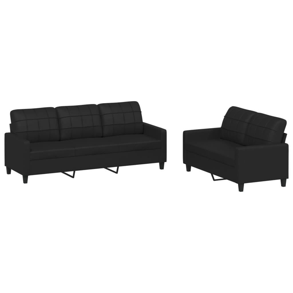 vidaXL Set de canapele cu perne, 2 piese, negru, piele ecologică vidaXL Set de canapele cu perne, 2 piese, negru, piele ecologică