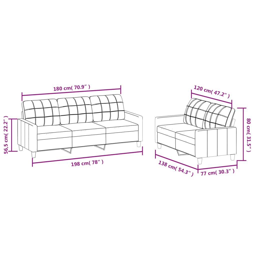 vidaXL Set de canapele cu perne, 2 piese, negru, piele ecologică vidaXL Set de canapele cu perne, 2 piese, negru, piele ecologică