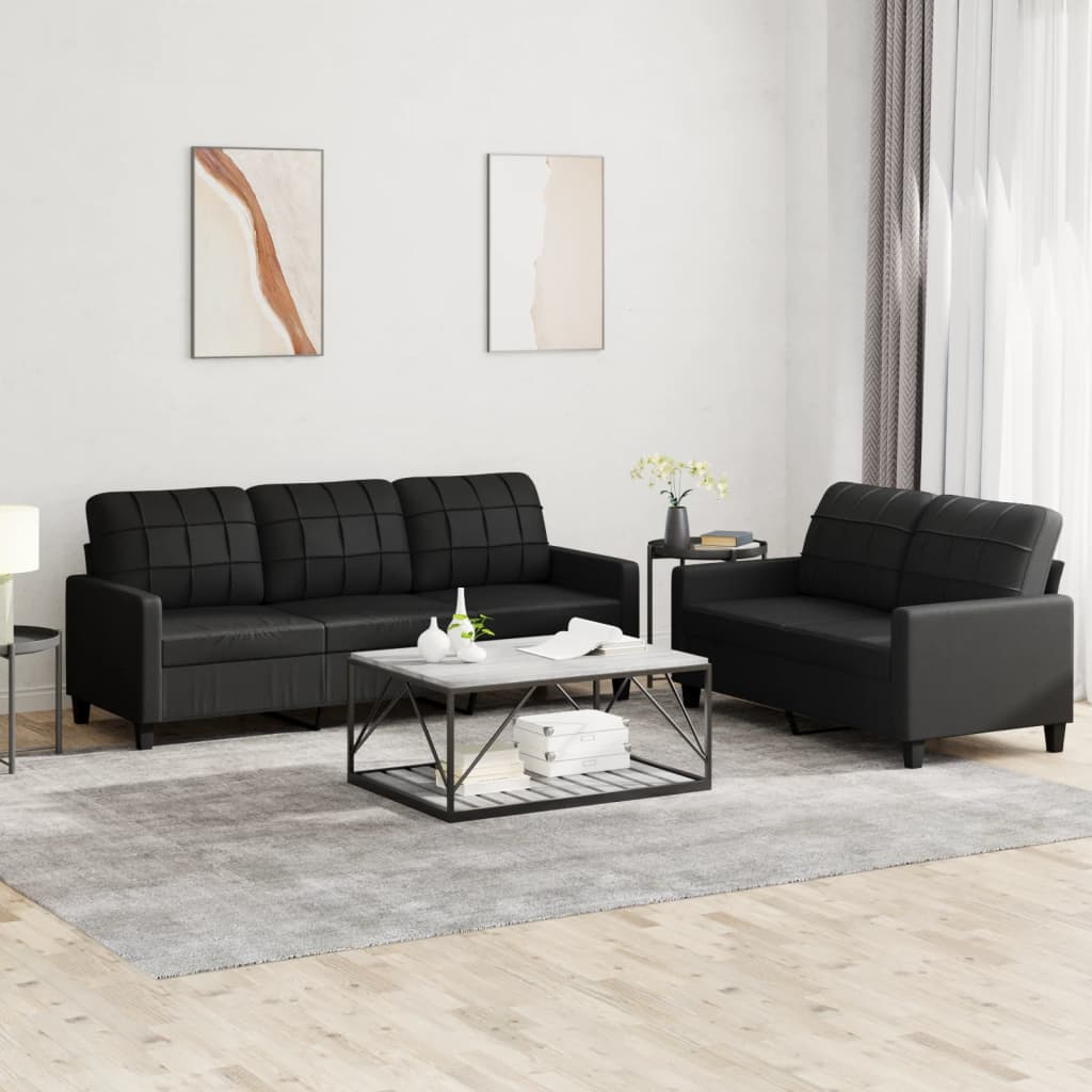 vidaXL Set de canapele cu perne, 2 piese, negru, piele ecologică vidaXL Set de canapele cu perne, 2 piese, negru, piele ecologică