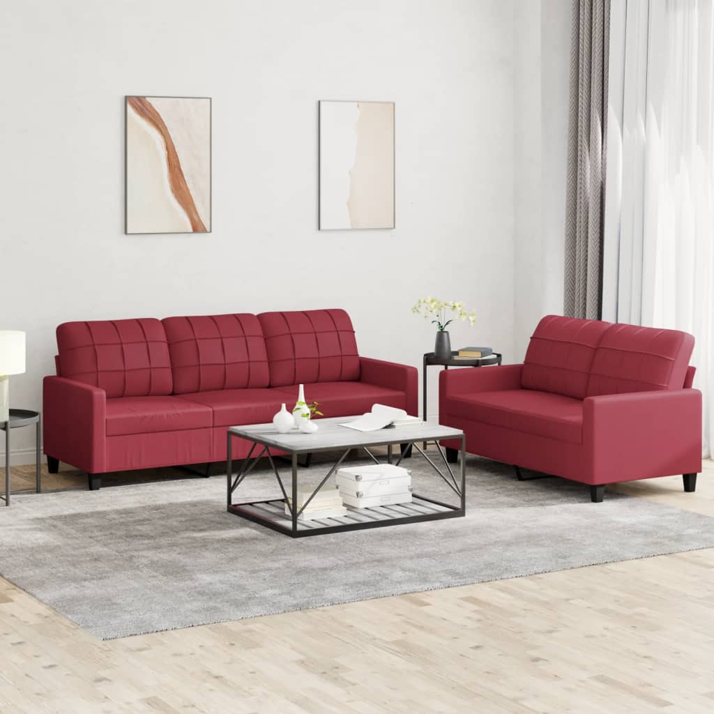 vidaXL Set de canapele cu perne, 2 piese, roșu vin, piele ecologică vidaXL Set de canapele cu perne, 2 piese, roșu vin, piele ecologică