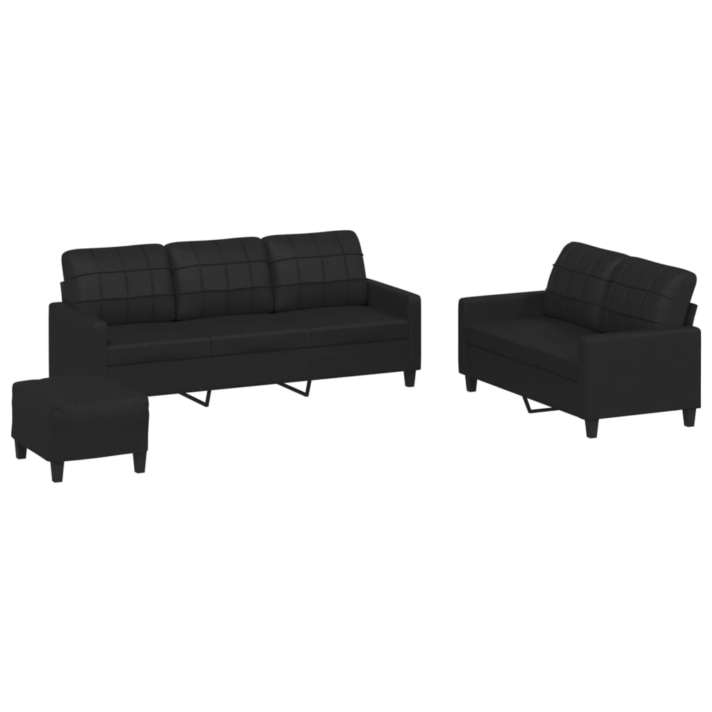 vidaXL Set de canapele cu perne, 3 piese, negru, piele ecologică vidaXL Set de canapele cu perne, 3 piese, negru, piele ecologică