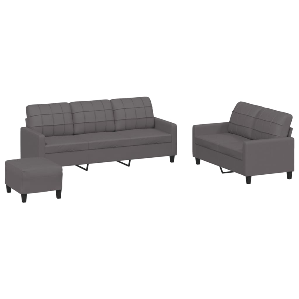 vidaXL Set de canapele cu perne, 3 piese, gri, piele ecologică vidaXL Set de canapele cu perne, 3 piese, gri, piele ecologică
