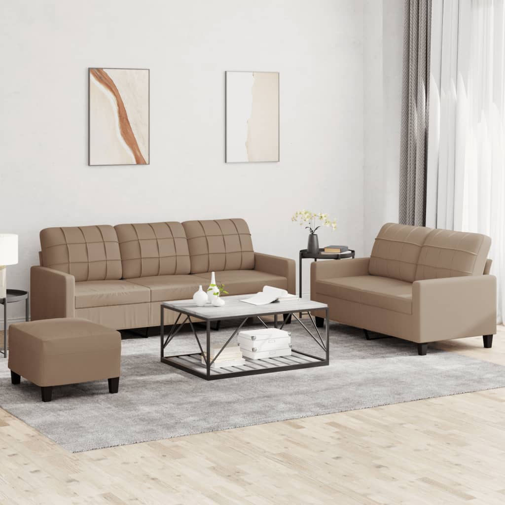 vidaXL Set de canapele cu perne, 3 piese, cappuccino, piele ecologică vidaXL Set de canapele cu perne, 3 piese, cappuccino, piele ecologică