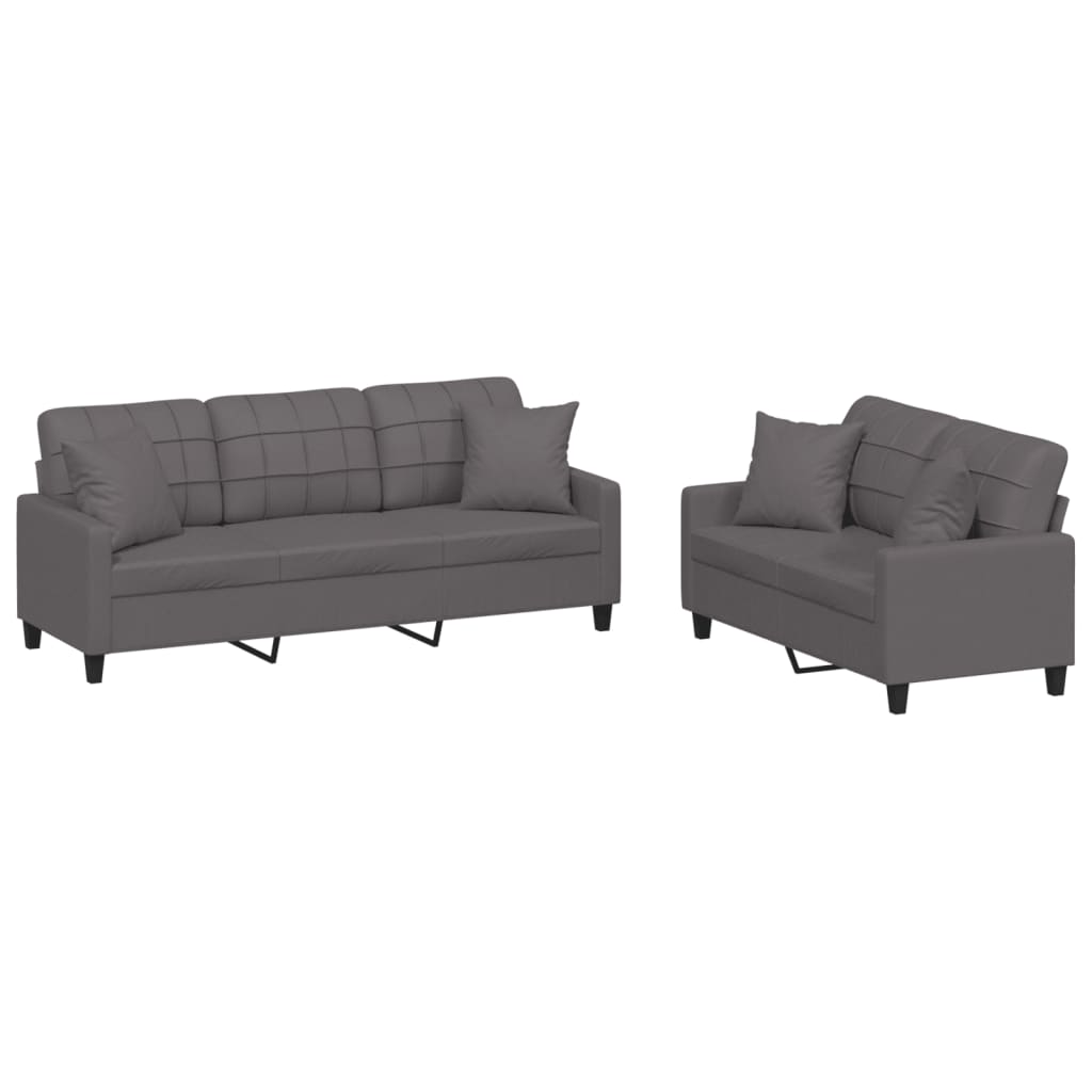 vidaXL Set de canapele cu perne, 2 piese, gri, piele ecologică vidaXL Set de canapele cu perne, 2 piese, gri, piele ecologică